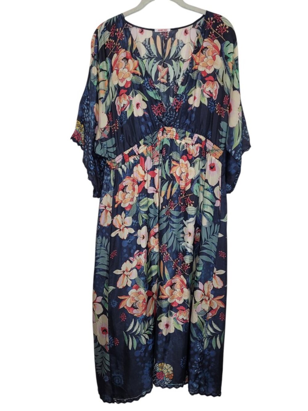 Johnny Was Floral Silk V-Neck Dress With Slip